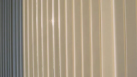 Soft sunlight filtering through partially opened vertical blinds, casting gentle Stock Footage 317116662