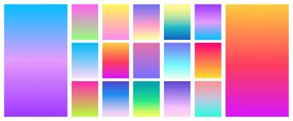 Soft sunset color gradient background set. Vector screen design for mobile app. Stock Illustration