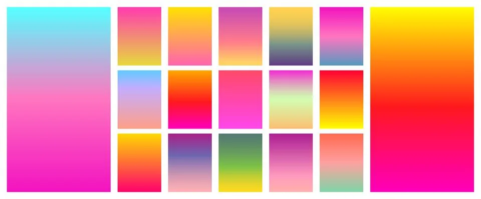 Soft sunset color gradient background set. Vector screen design for mobile app. Stock Illustration