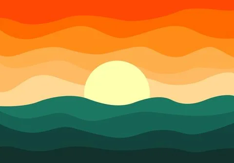Soft sunset glows over calm ocean waves. 库存插图