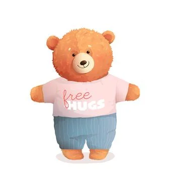 Soft Teddy Bear Hugging Wearing Cool Clothes Stock Illustration