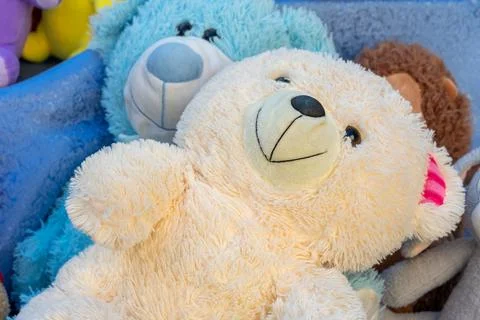 Soft teddy bears close-up. A gift for a child Stock Photos