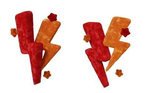 Soft textured lightning bolts in red and orange, surrounded by fuzzy stars Stock Illustration