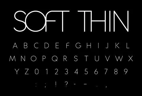 Soft thin font, thread stylish linear sans serif alphabet, slim letters with Stock Illustration