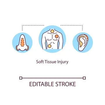 Soft tissue injury, muscle trauma concept icon. Tendon traumatism, damage types Stock Illustration