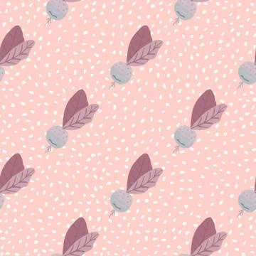 Soft tones seamless doodle patern with radish elements. Light pink background Stock Illustration