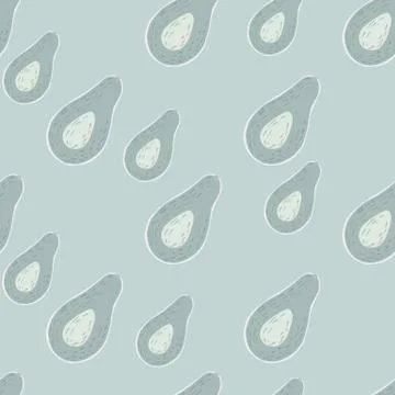 Soft tones seamless pattern with light blue half avocados elements. Hand draw 스톡 일러스트