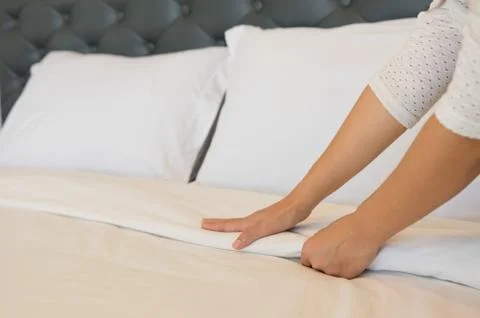 Soft towels on bedroom. Stock Photos