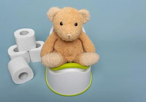 Soft toy bear on a potty. Stock Photos