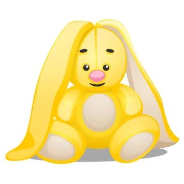 Soft toy in the form of yellow rabbit isolated on white background. Vector Stock Illustration