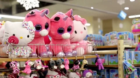 Soft toys on the counter in the store Stock-Footage 60120863