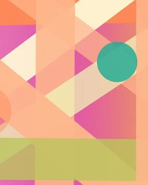 Soft translucent blocks, triangles, and a rounded teal form create a warm c.. Illustrazione stock