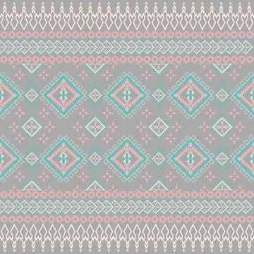 Soft Tribal Geometric Pattern in Pink, Blue, and Gray Tones Stock Illustration
