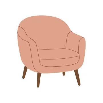 Soft upholstered armchair with rounded back. Flat vector furniture illustration Illustrazione stock