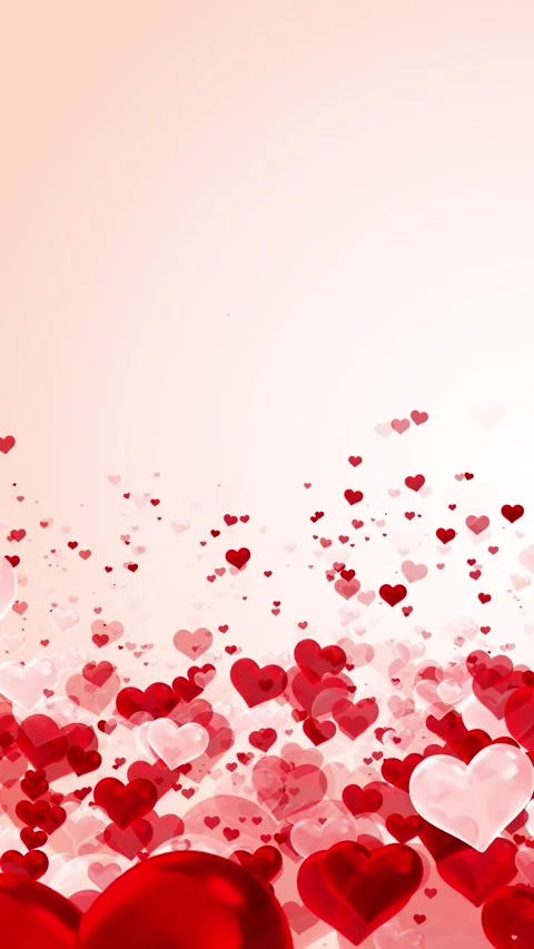 Soft Valentine hearts motion background red blush heart shapes rising across a p Stock Footage 340403241
