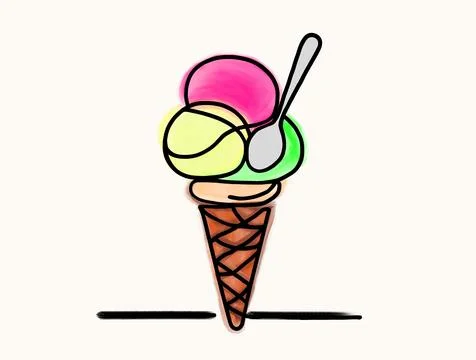 Soft vanilla ice cream in waffle cone Stock Illustration