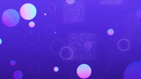 Soft violet digital bubble floating rings, pastel spheres, luminous dots, clean Stock Footage 340566199
