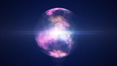 Soft violet energy sphere with a bright white core, blue lens flare, and mi.. Stock Illustration