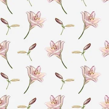 Soft watercolor floral pattern featuring lilies ideal for textile and paper.. Stock Illustration