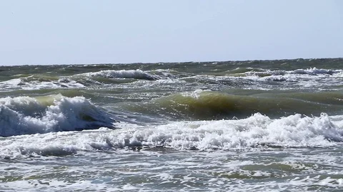 Soft wave of blue ocean on sandy beach. Slow Motion. Background. Stock Footage 94422858