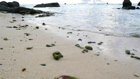 Soft wave with the blue ocean on a sandy beach. Stock-Footage 156851695