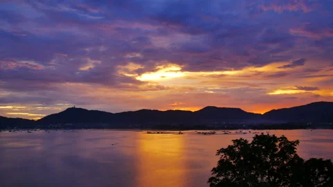 Soft wave ripple with golden reflection, mountain long distance,  colorful cl Stock Footage 131921341