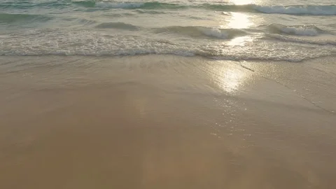 Soft wave on sand beach, copy space for text. Stock Footage 257663931