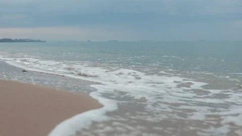 Soft Wave on Sand Beach in Summer Morning. Natural Background.  Low Angle Vie Stock Footage 154621545