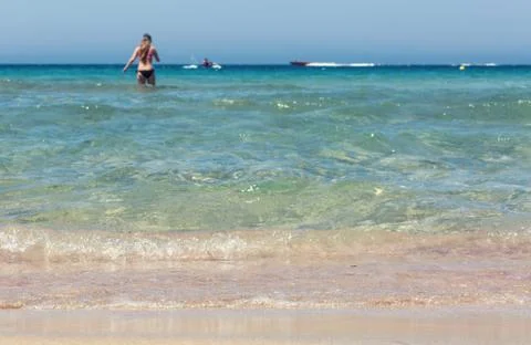 Soft wave of the sea on the beach Stock Photos