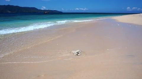 Soft wave of the sea on the sandy beach with coral, Gili Meno, Indonesia 스톡 동영상 37527249
