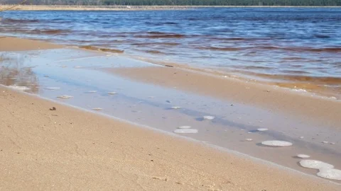 Soft wave of the sea on the sandy beach. 50fps slow Stock Footage 73953634