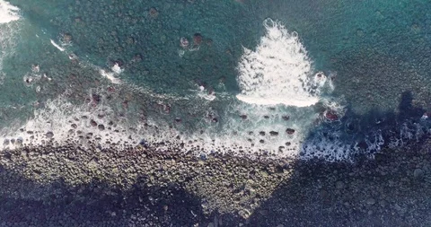 Soft waves crashing on the beach, drone top shot, Tenerife Stock Footage 119106996