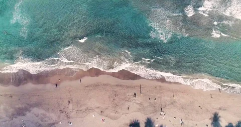 Soft waves crashing on the beach, drone top shot, Tenerife Stock Footage 119107473