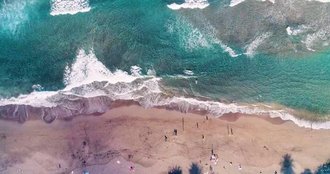 Soft waves crashing on the beach, drone top shot, Tenerife Stock Footage 119107505