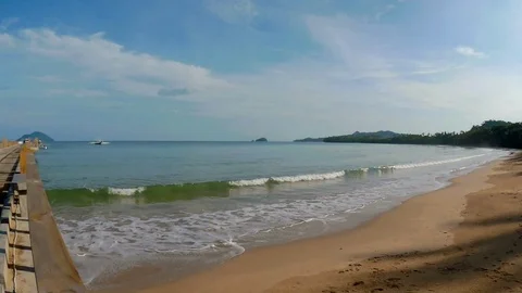 Soft Waves Lapping at El Nido Lio Beach with Jetty Seen HD Stock Footage 92648691