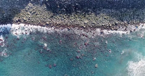 Soft wavescrashing on the beach, drone top shot, Tenerife Video stock 119107385