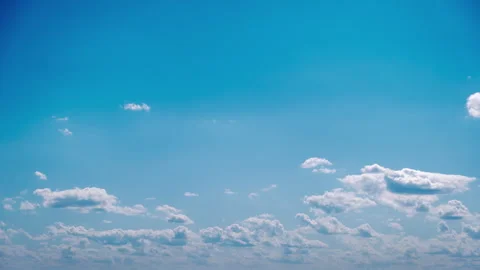 Soft White Cumulus Clouds Slowly Move in the Blue Sky, Timelapse Stock Footage 252014859