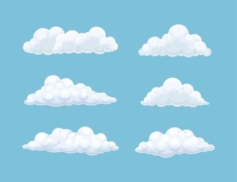 Soft White Fluffy Clouds in Blue Sky and Heaven Vector Set Stock Illustration