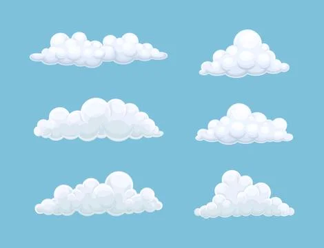 Soft White Fluffy Clouds in Blue Sky and Heaven Vector Set Stockillustratie
