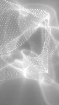 Soft white particle wave made of glowing dots, forming an elegant digital m.. Stock Photos