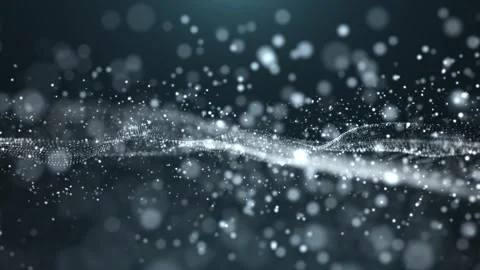 Soft white particles form a gentle flowing wave on a dark background, creatin Stock Footage 332804083