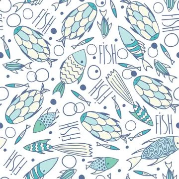 Soft white pattern with fishes in chaotic manner Stock Illustration