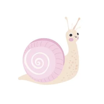Soft white snail with blush cheeks and a pink spiral shell, perfect for gentle Stock Illustration
