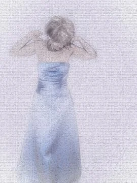 Soft Woman Jumping for Joy in a Blue Dress Digital Painting Stock Photos