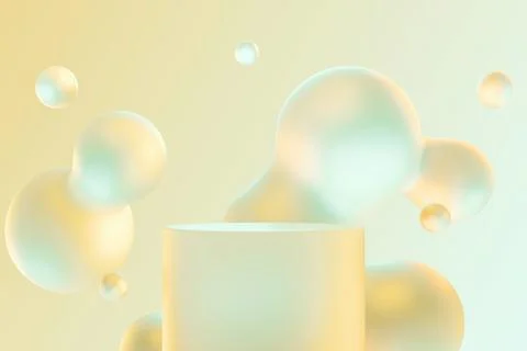 Soft yellow pedestal with iridescent floating bubble. Stock Illustration