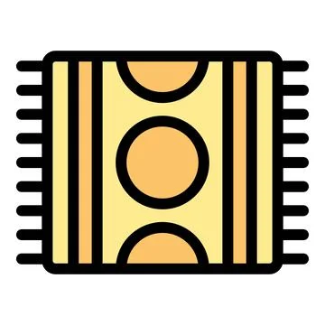 Soft yellow rectangular rug with fringes and circular decorations Illustrazione stock