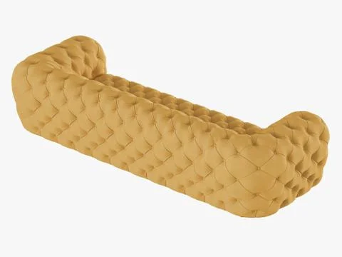 Soft yellow sofa capitone back view 3d rendering Stock Illustration