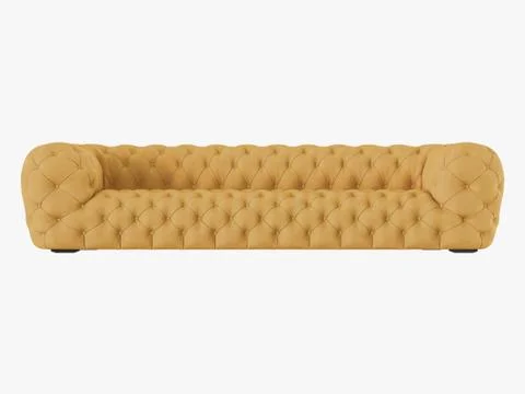 Soft yellow sofa capitone front view 3d rendering イラスト素材