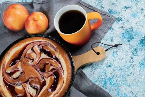 Soft yummy pie served with a cup of coffee Stock Photos