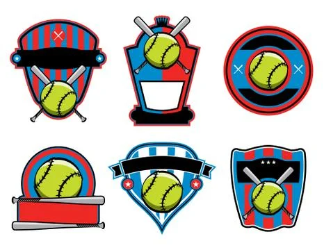 Softball and Bat Emblems and Badges Stock Illustration